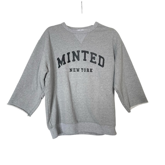Minted‎ New York Grey Thick Crewneck Sweatshirt Unisex Size S Cut Out Sleeves - Picture 2 of 5